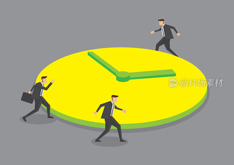Businessmen Running Round the Clock Conceptual Vector Illustration